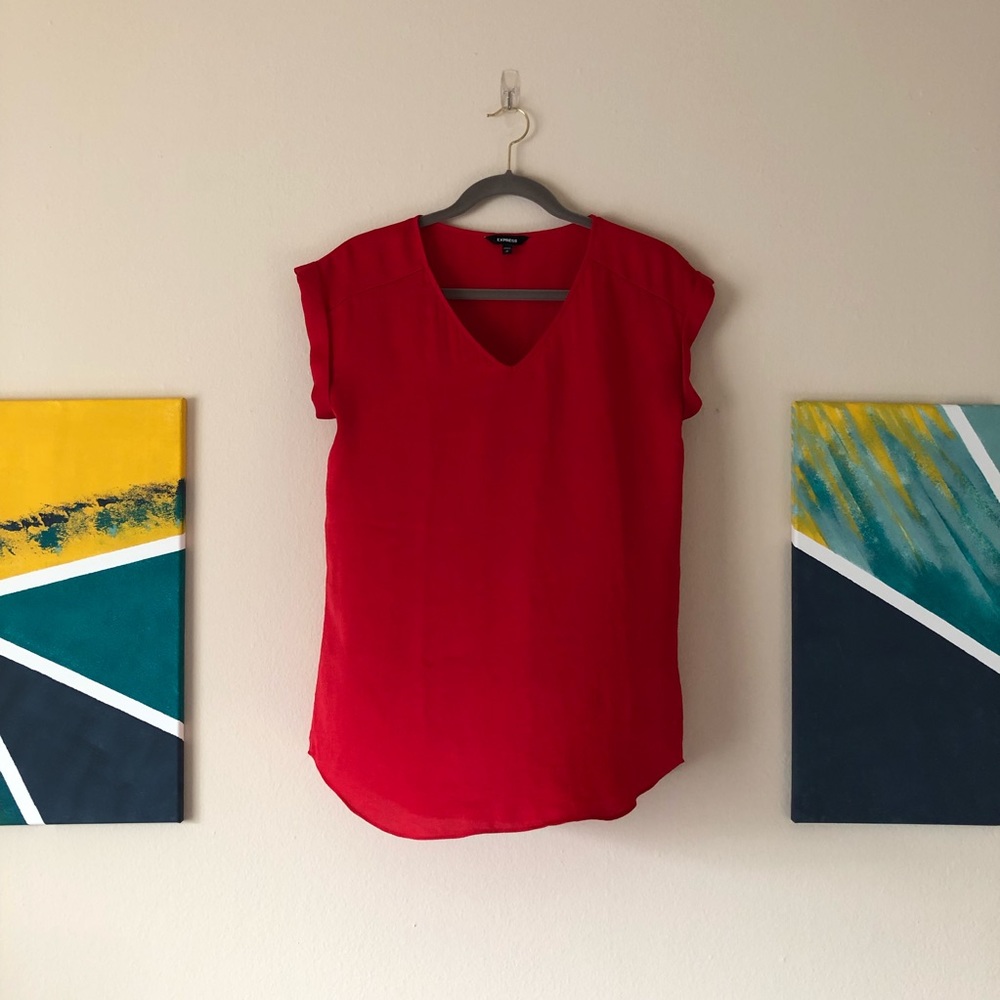Bright red flowy Express top v-neck